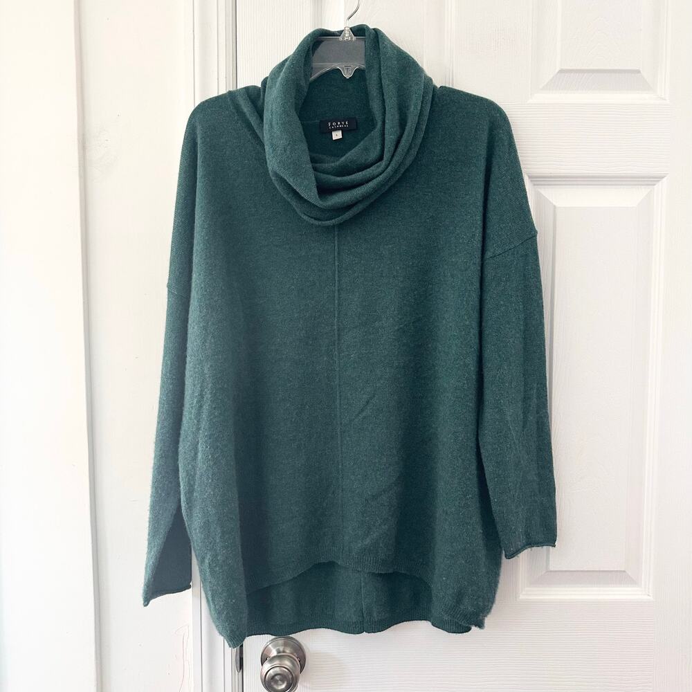Forte Cashmere Pine Hunter Green Cowl Turtleneck Tunic Sweater Large
